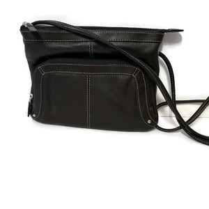 ILI NEW YORK TORONTO BAG CROSSBODY BLACK LEATHER ZIP TOP LONG STRAP